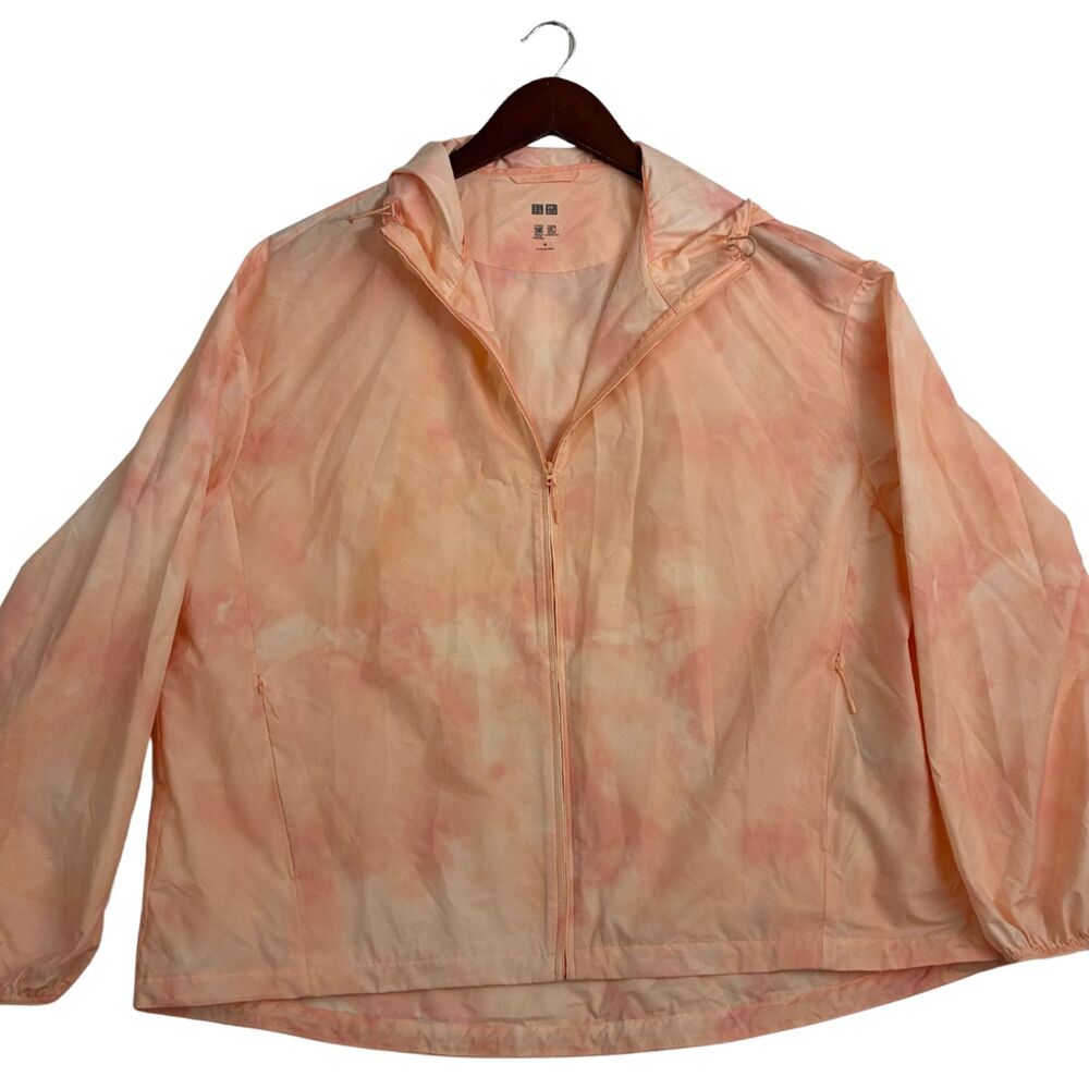 UNIQLO Women M Pink Tie Dye Packable Hooded Windbreaker UV Protection Jacket
